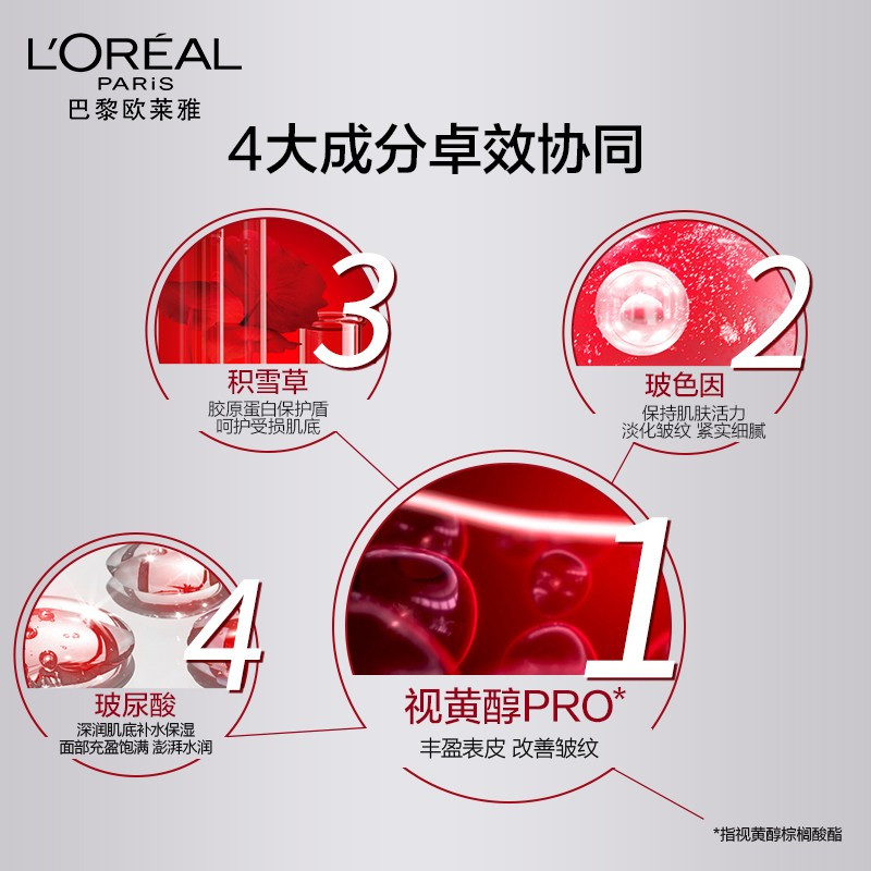 欧莱雅复颜视黄醇精粹抗皱精华 面部逆时瓶精华液30ml 抗皱紧致淡纹 逆时瓶精华30ml