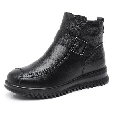 秋季新款真皮妈妈棉鞋软底防滑加厚中老年女棉鞋厂家直销 黑色 38