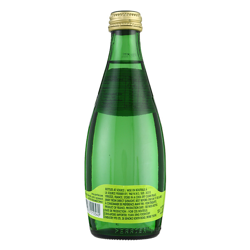 巴黎水(Perrier) 青柠味 330ml*4玻璃瓶 气泡水 含气天然矿泉水
