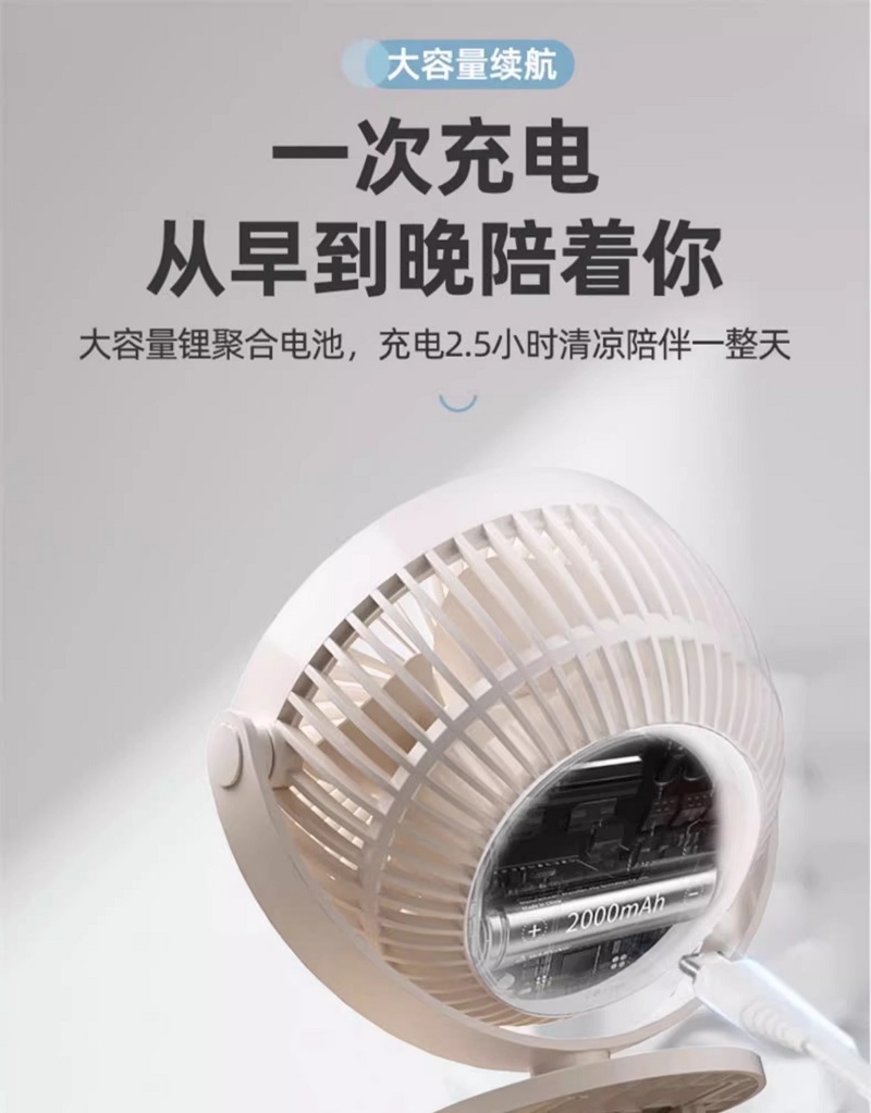 苏宁宜品X艾美特充电款风扇 AH23白色[2000毫安/五风叶/三档]高清大图
