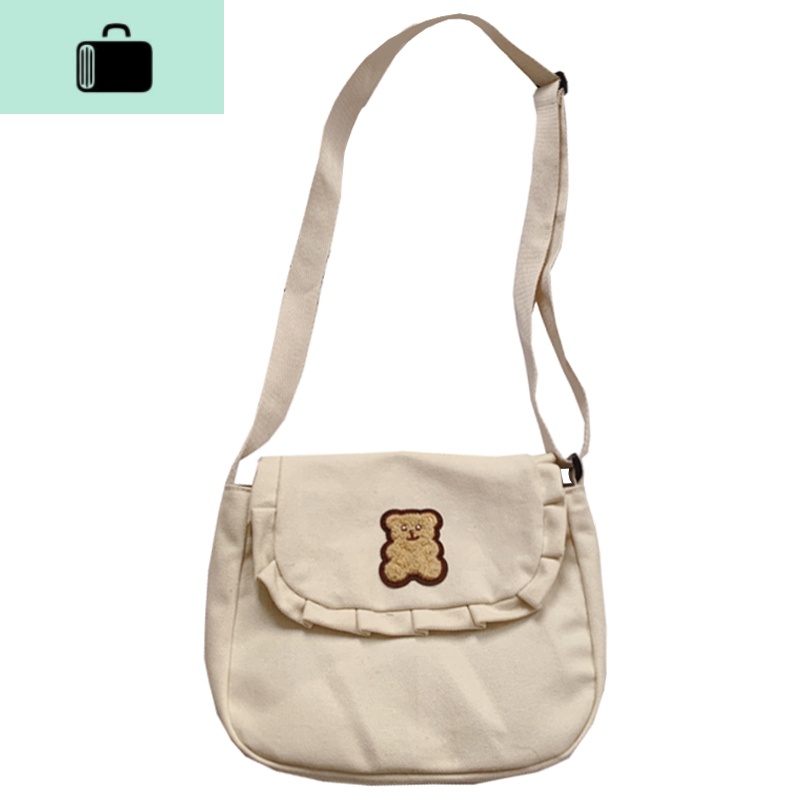 日系chic古着感可爱萝莉小熊软妹斜挎包韩国INS少女帆布差包NEWLAKE_945高清大图
