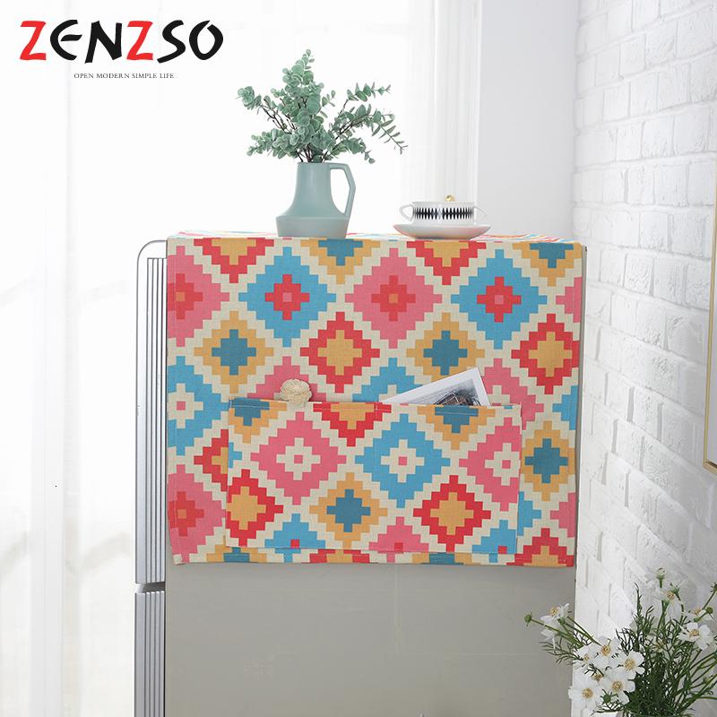 家柏饰(CORATED)简约几何布艺罩布鱼单双对三开冰箱盖布巾 彩色几何 双开/对开门67*175cm高清大图