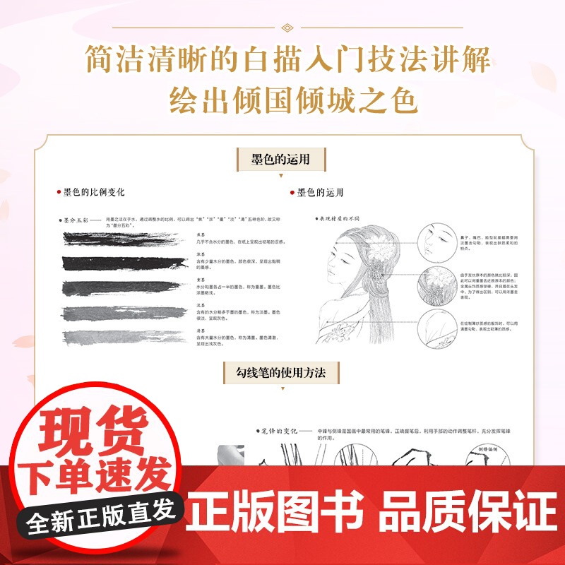 国色佳人 工笔白描百美画谱 古风人物线描技法动漫绘画教程古风美女线稿技法手绘自学铅笔线描素描插画临摹画册高清大图