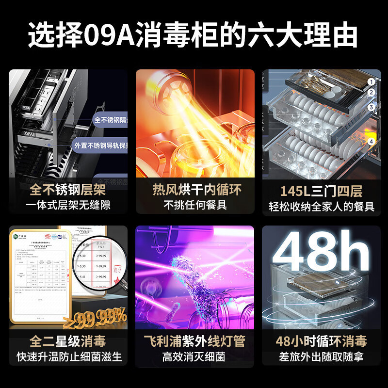 容声消毒柜嵌入式家用热风循环大容量二星级餐具碗筷厨房高温紫外线母婴镶嵌式全不锈钢消毒碗柜 二星级 145L 全不锈钢[热高清大图