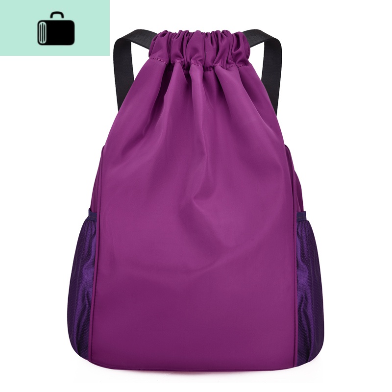 牛津布束口袋健身包大容量抽绳双肩包女2020新款男背包旅行运动包NEW LAKE KB-网兜紫色小号