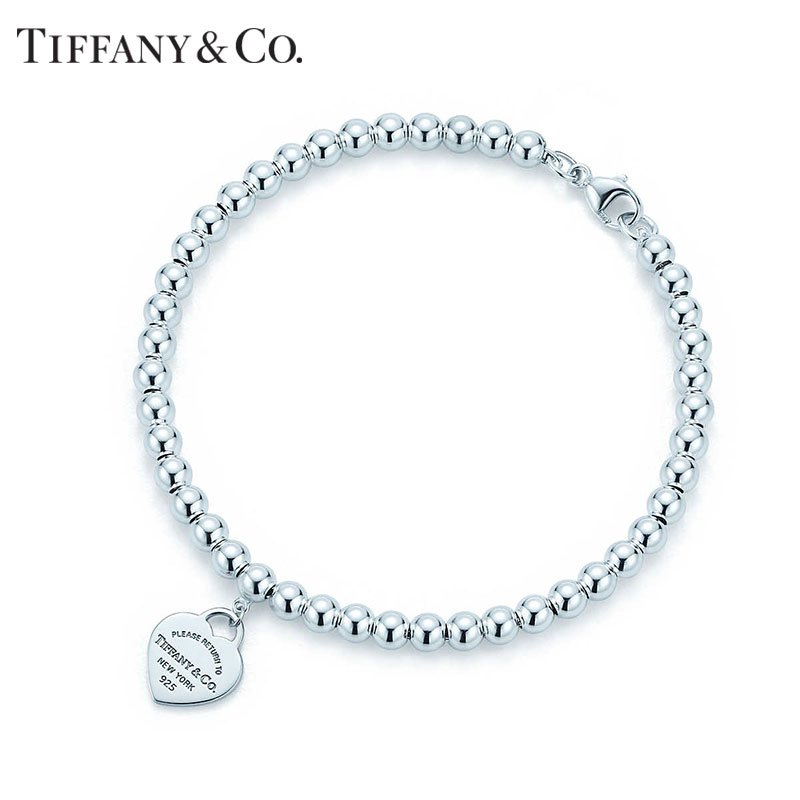 TIFFANY&CO.Return to系列:Tiffany轻奢饰品蒂芙尼珠式心牌 S925银手链 银色手链