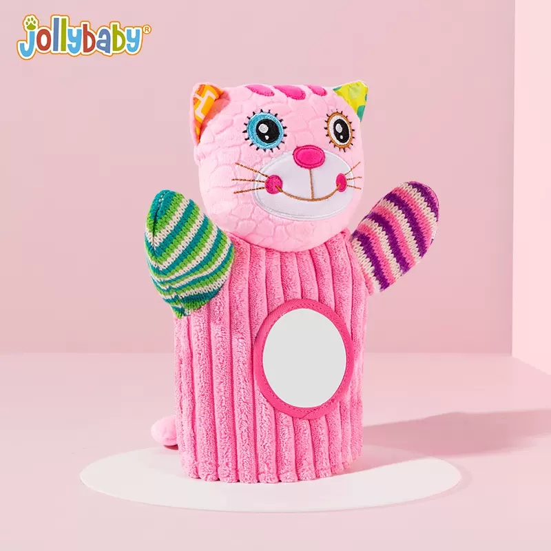 jollybaby 安抚玩偶婴儿可啃咬安抚巾公仔宝宝可入口睡眠手偶1663 JB手偶-粉猫（抽条）