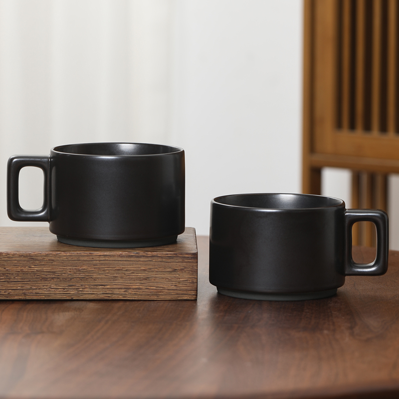 苏氏陶瓷(SUSHI CERAMICS) 咖啡杯陶瓷杯西式红茶杯早餐杯牛奶杯哑光黑色2个装高清大图