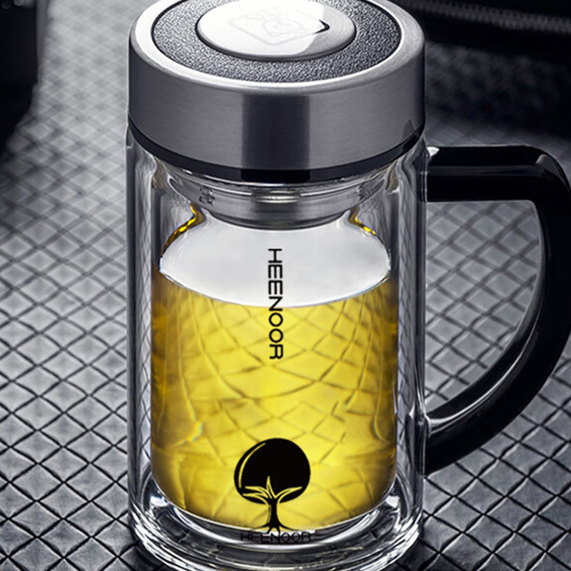 希诺玻璃杯290ml耐用耐高温户外便携双层防烫XN-6720高清大图