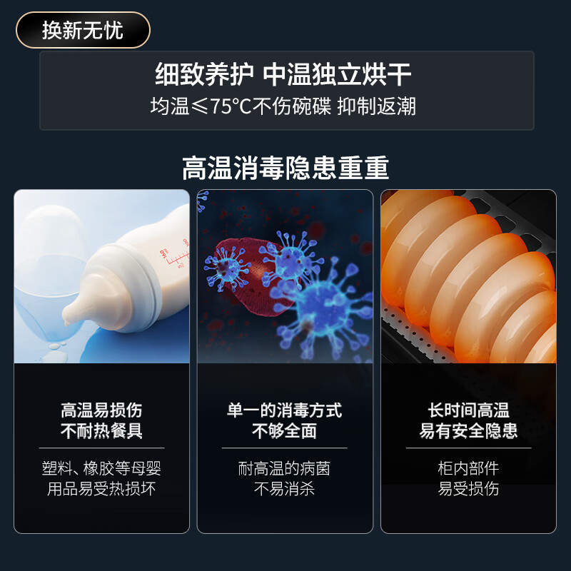 华帝(vatti)消毒柜家用嵌入式消毒碗柜110L大容量两门三抽 二星紫外线0臭氧纯物理安全杀菌 母婴消毒i13040B高清大图