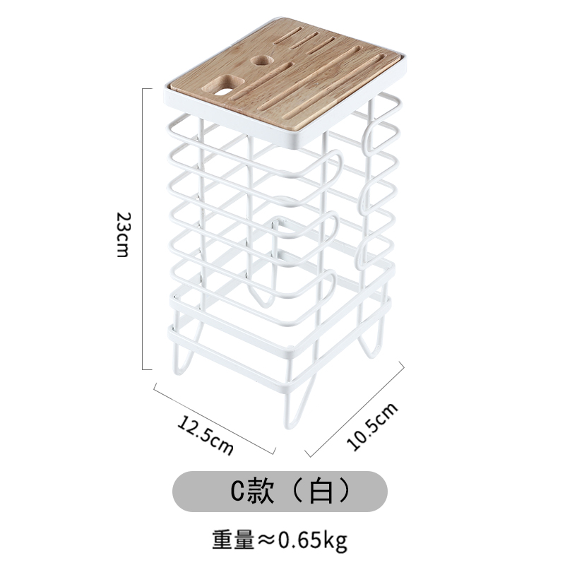 壁挂式刀架厨房用品置物架筷子笼收纳刀座免打孔砧板架台面菜刀架收纳层架三维工匠 白色【铁艺】台式刀具架