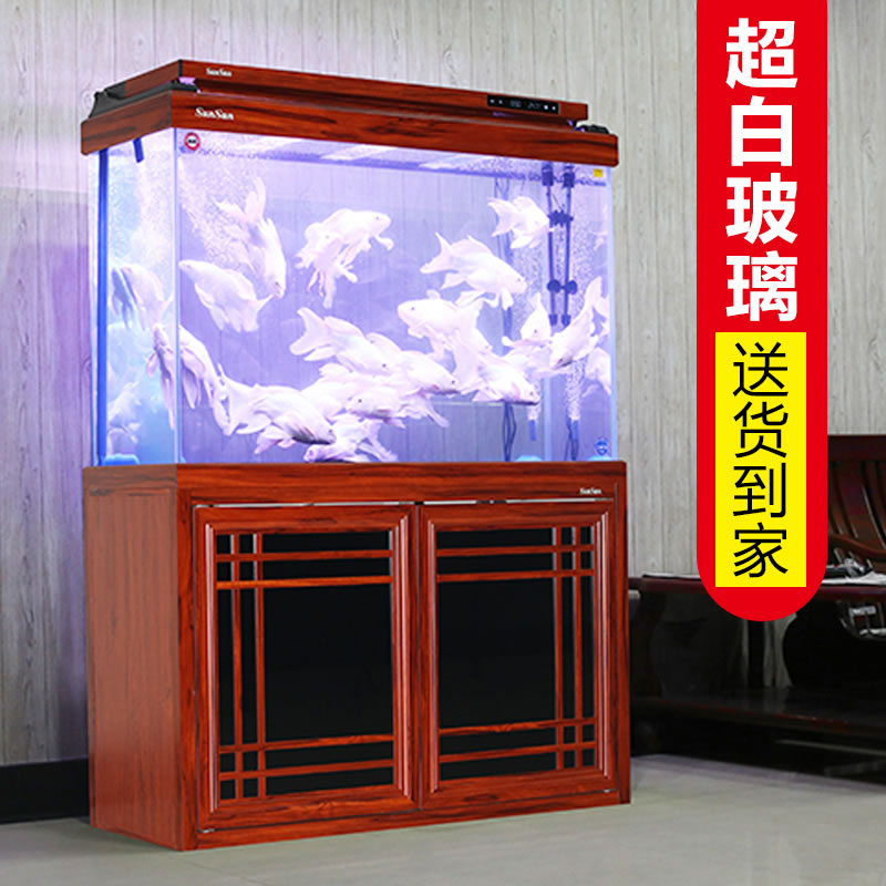 桶过滤大型底过滤鱼缸免换水客厅玻璃龙鱼缸水族箱落地超白高清大图
