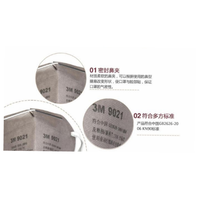 3M 两个包装 9021A折叠式颗粒物防护口罩(耳带式/灰色)