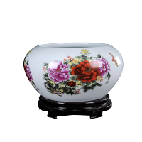 乌龟盆碗莲水培缸陶瓷器摆件小鱼缸笔洗养鱼盆装饰品(花开富贵 中号)