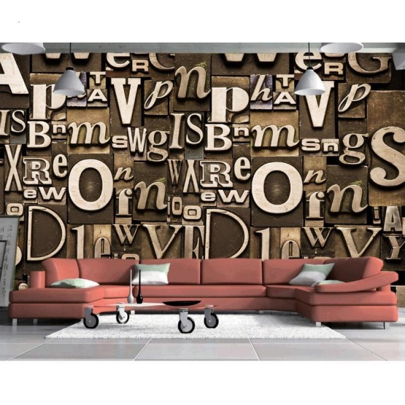 复古3d立体英文字母背景墙壁画酒吧ktv墙纸客厅卧室电视墙壁纸壹德壹