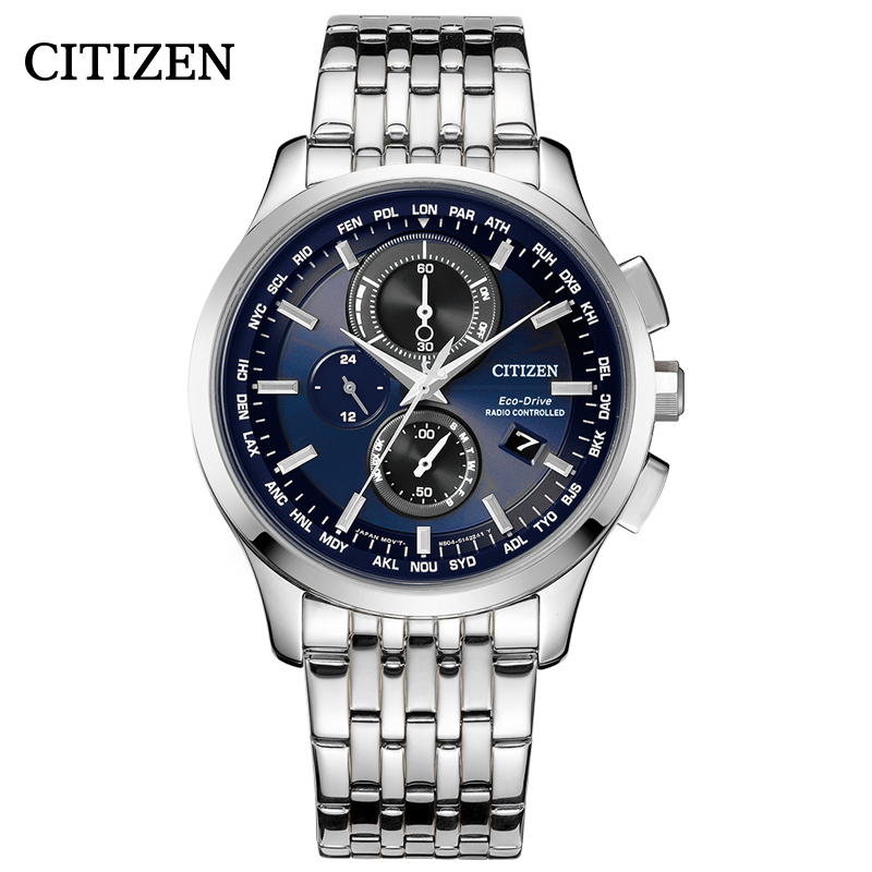 西铁城(CITIZEN)手表男士日本 空中之鹰系列 深邃蓝盘光动能电波不锈钢表带男表AT8110-61L