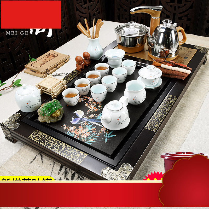 玻璃功夫茶具套装实木茶盘茶台全自动四合一家用紫砂茶壶茶杯
