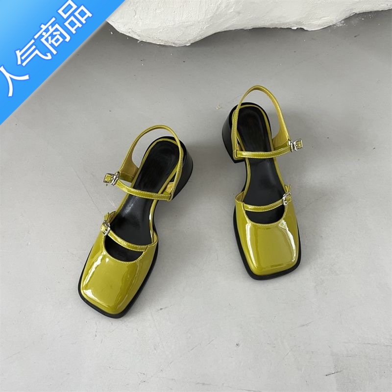SUNTEK复古玛丽珍包头凉鞋女夏2023年新款设计感小众高跟鞋黑色粗跟鞋子