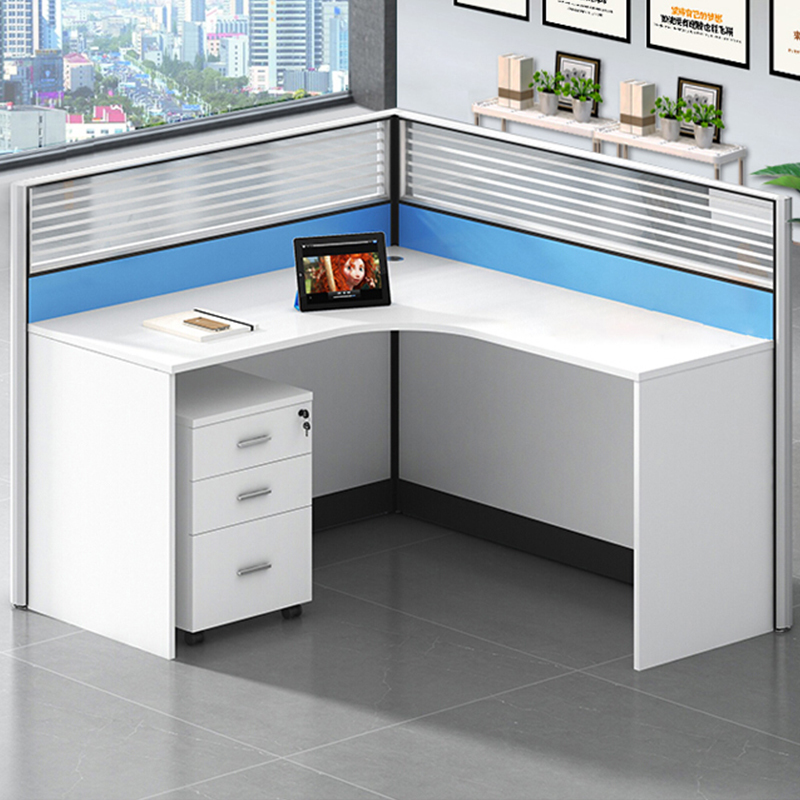 一鹏屏风办公桌l字型单人位职员工作位蓝色员工桌电脑桌视频
