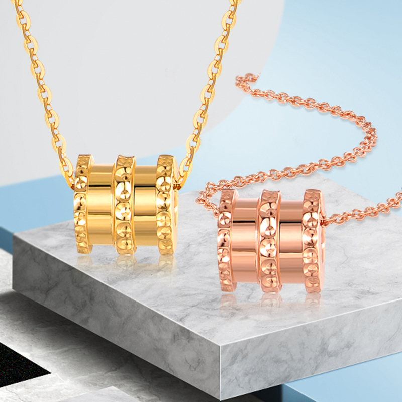 中银金行彩金项链女18k金项链玫瑰金吊坠小蛮腰项链弹簧吊坠送礼