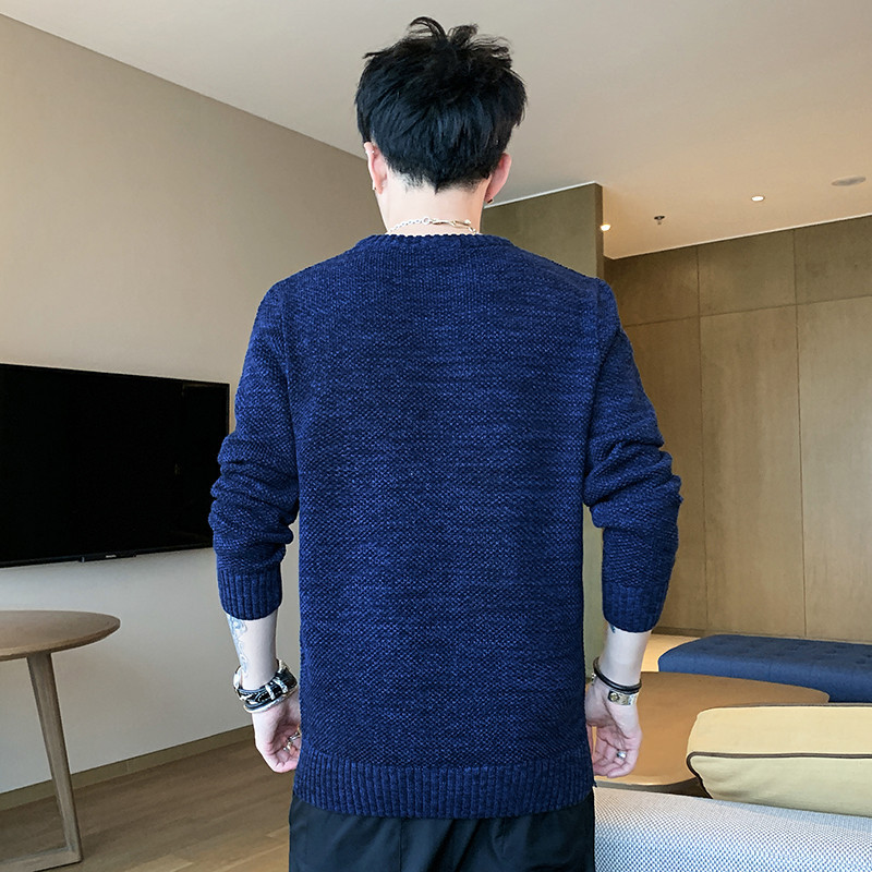 Manloric纯棉冬季季2022新款男士加绒厚款毛衣圆领纯色粗线长袖针织衫线衣XH62001