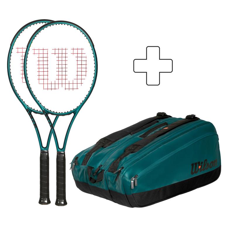 Wilson 2x Blade 2x 100 V9 Plus网球拍专业威尔胜装备蓝绿色套装 图片色