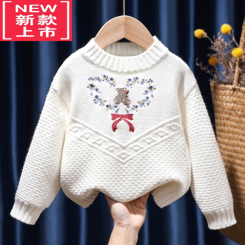可莉允女童毛衣2022新款儿童洋气秋冬季加厚卡通时髦宝宝套头针织衫冬