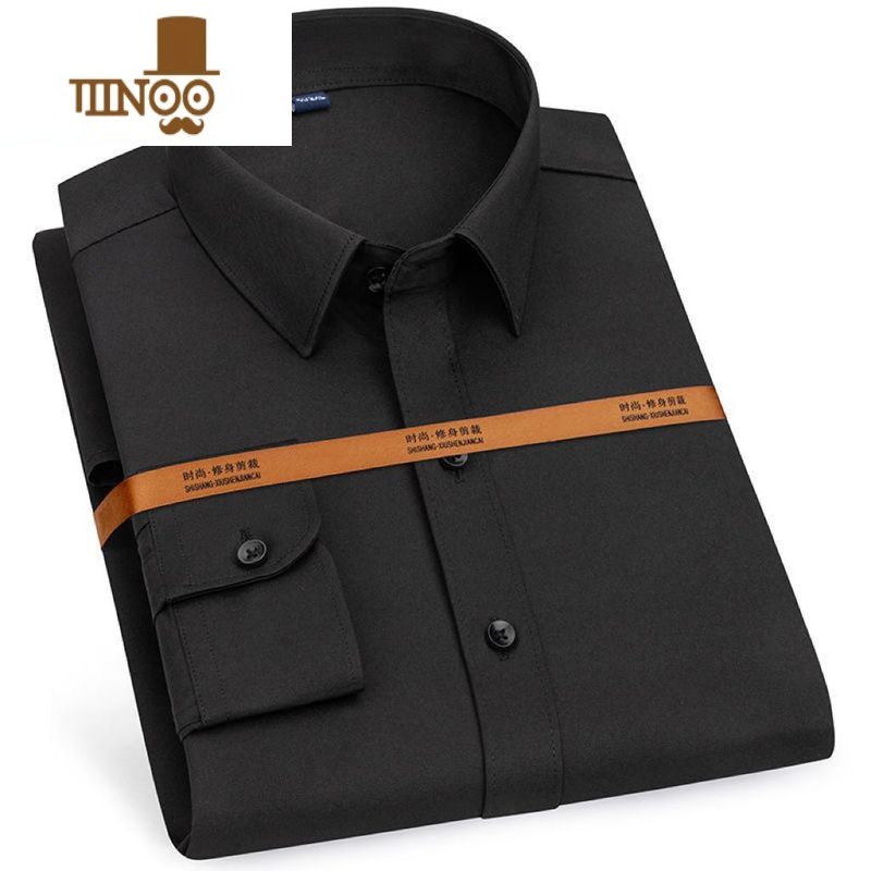 YANXU蓝色衬衫男长袖工作服商务工装长袖职业装正装韩版休闲白衬衣男务 5XL 长袖衬衫黑色