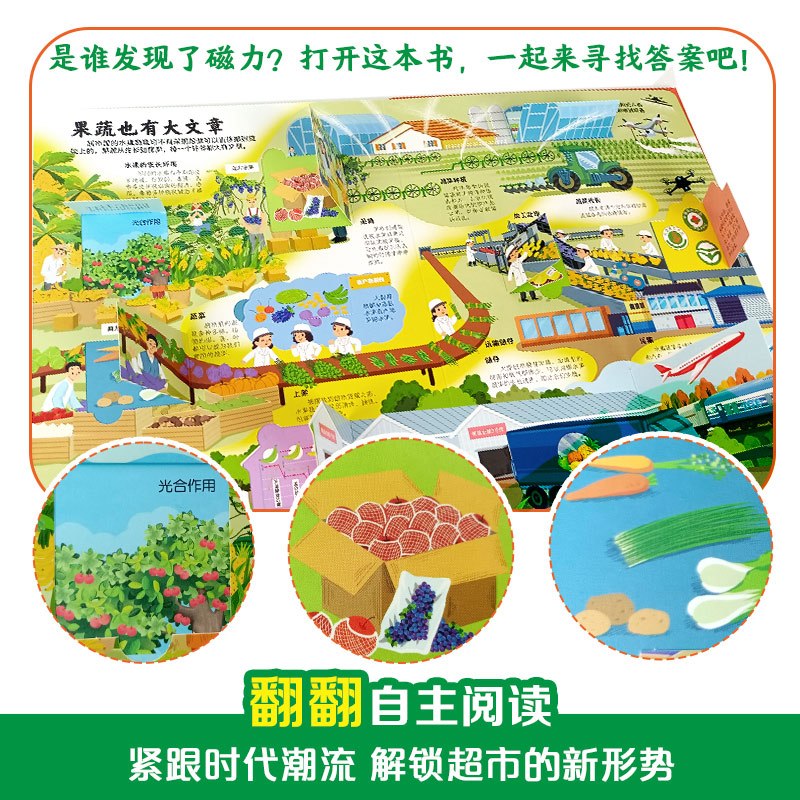 揭秘超市 [正版]揭秘超市/揭秘世界翻翻书 秘系列儿童翻翻书3d立体书03-6-10岁小学生探秘海洋动物生物百科全书海底