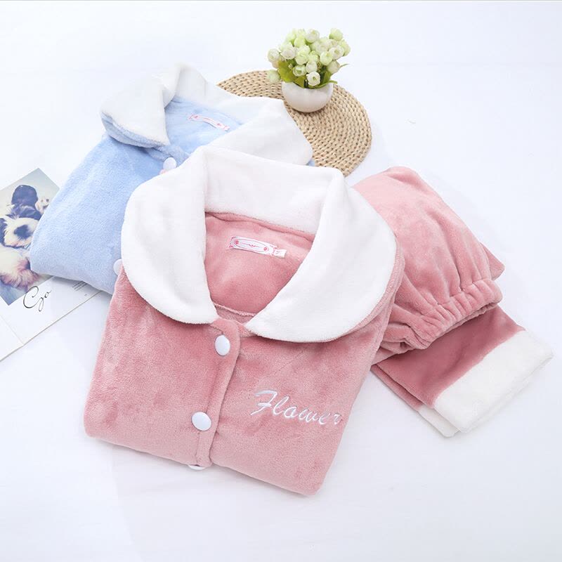 迪鲁奥(DILUAO)孕妇睡衣女秋冬季珊瑚绒怀孕期产后哺乳月子服法兰绒喂奶加绒图片