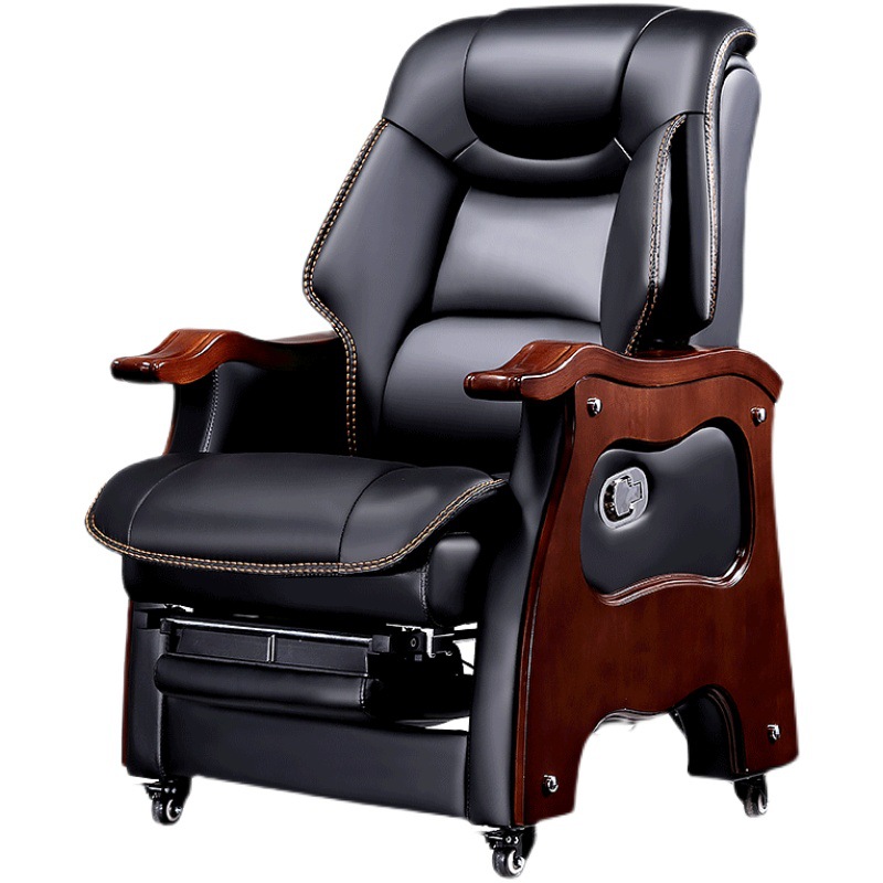 锦北 老板椅商务总裁办公椅按摩椅皮大班椅可躺电脑椅 进口牛皮+搁脚高清大图