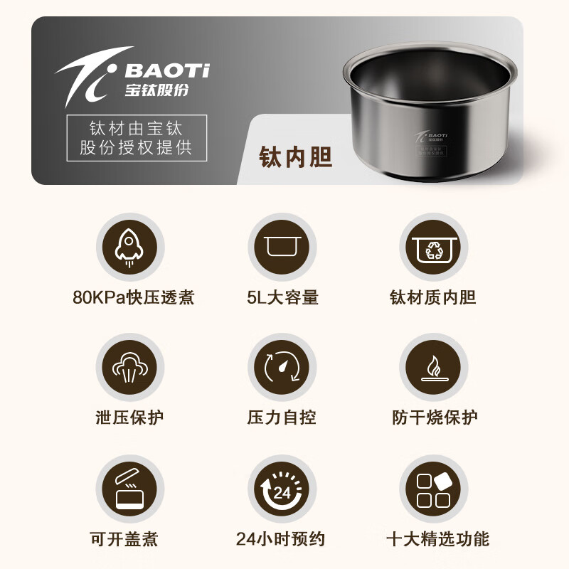 荣事达 高聚能养生钛锅YDG50-100A221T高清大图