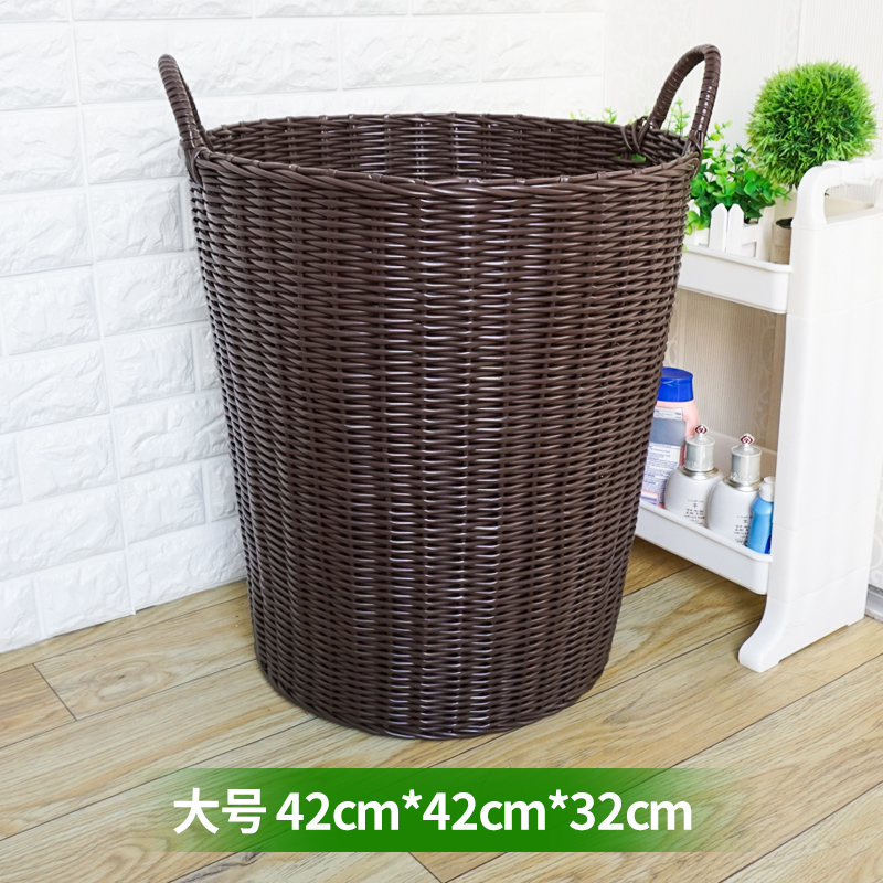 塑料脏衣篮衣服收纳筐编织衣娄篮子装放玩具的框家用洗衣篓桶 深棕色经典纯褐色大号