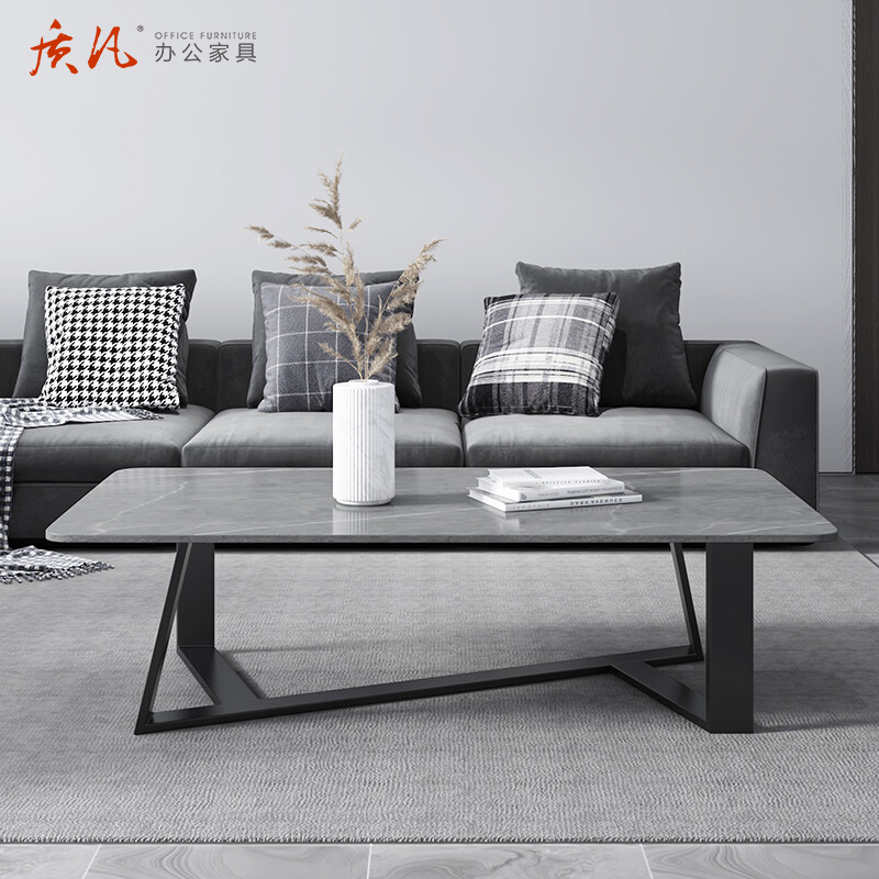 苏宁 质凡 办公家具简约北欧式岩板茶几高清大图