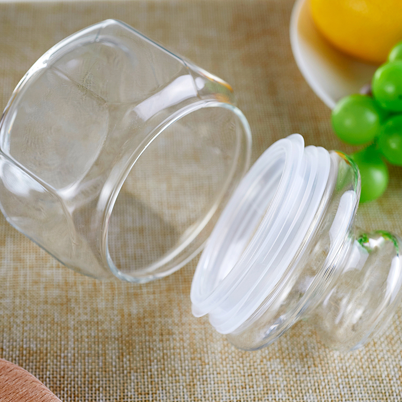 Ocean进口透明玻璃八角罐密封罐防潮玻璃零食干果瓶茶叶奶粉罐子大小5件套高清大图