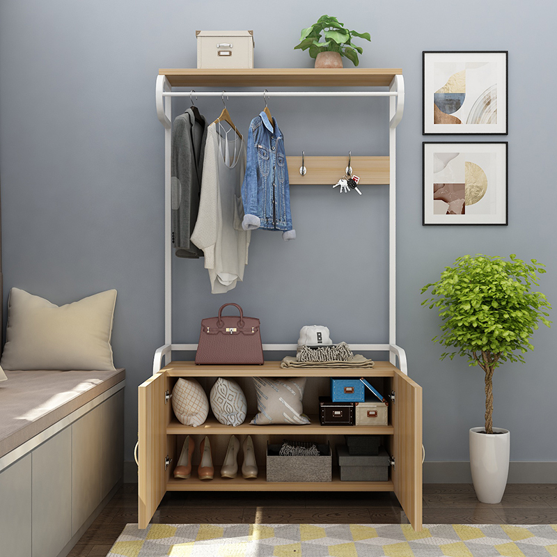 檀星星衣帽架带鞋架鞋柜衣架一体组合卧室落地鞋帽架厅客厅用挂衣架