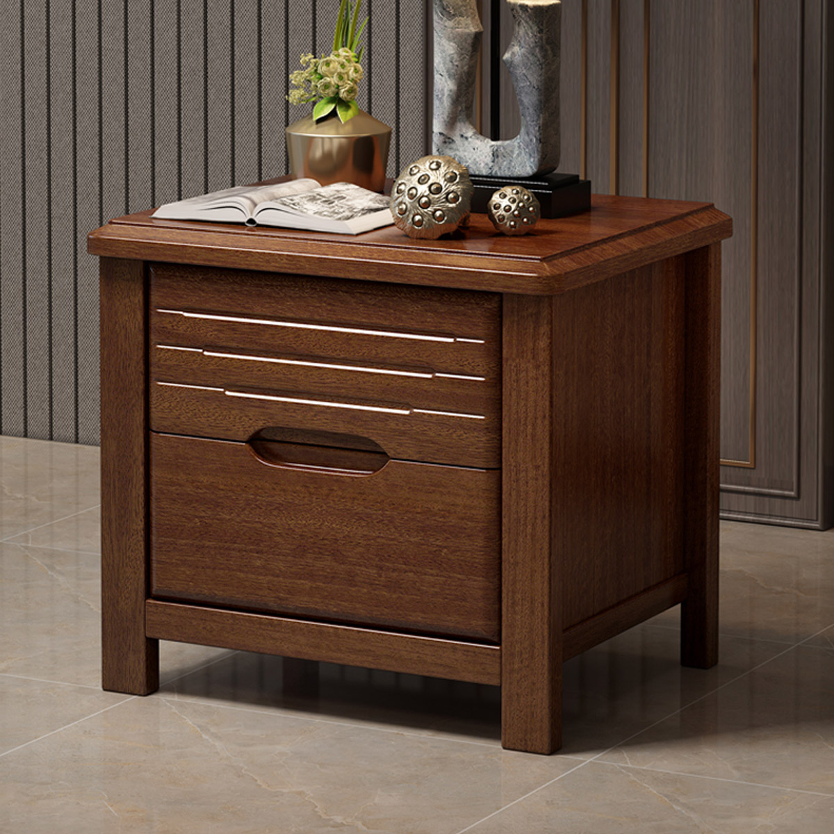 中式实木橡木床头柜