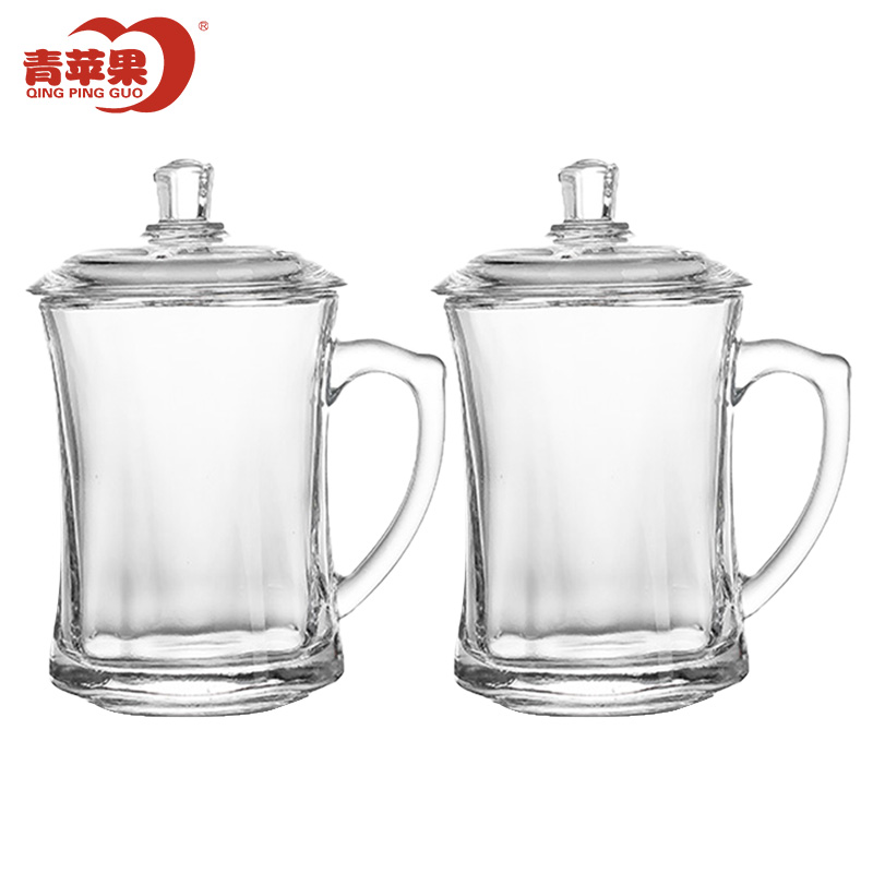 青苹果品尚系列耐热玻璃茶杯泡茶杯透明加厚玻璃把杯带盖泡茶杯玻璃水杯玻璃杯