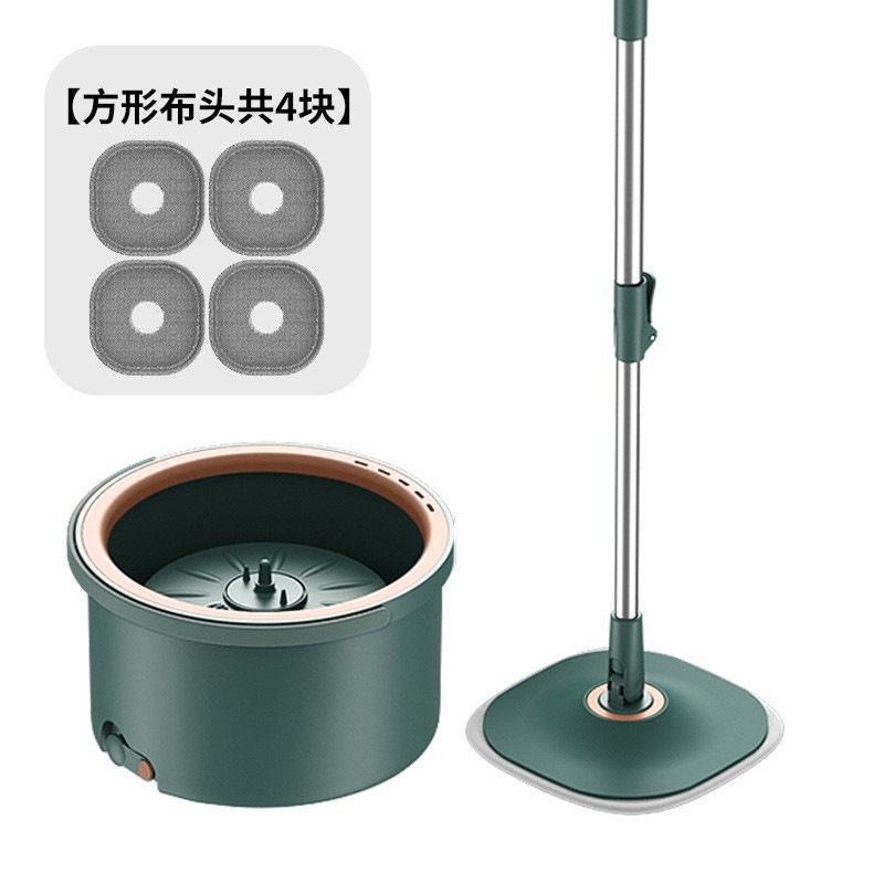 丽佳邦懒人家用旋转带桶拖布净污水分离免手洗拖地神器吸水平板拖把 雅绿方盘款 - 净污分离拖把套装【网购4布】
