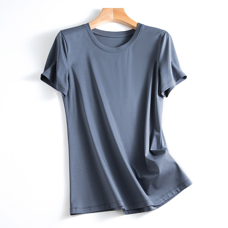 春节不打烊桑蚕丝丝光棉t恤女宽松简约基础款圆领修身显瘦短袖