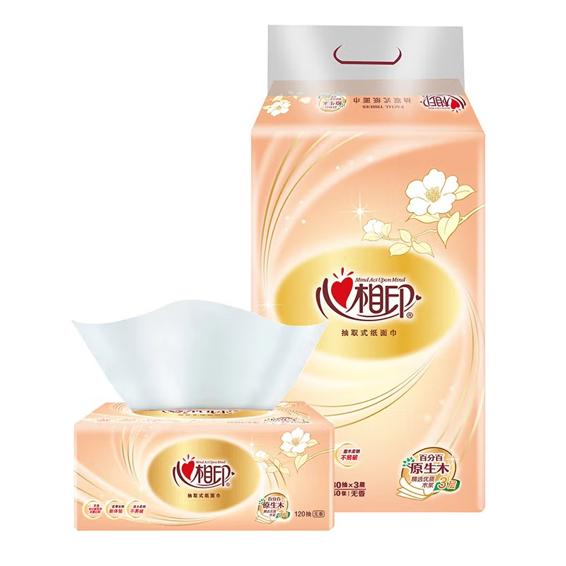 心相印 抽纸 经典系列120抽三层塑装纸面巾*3提 3DT24200(4包装)高清大图