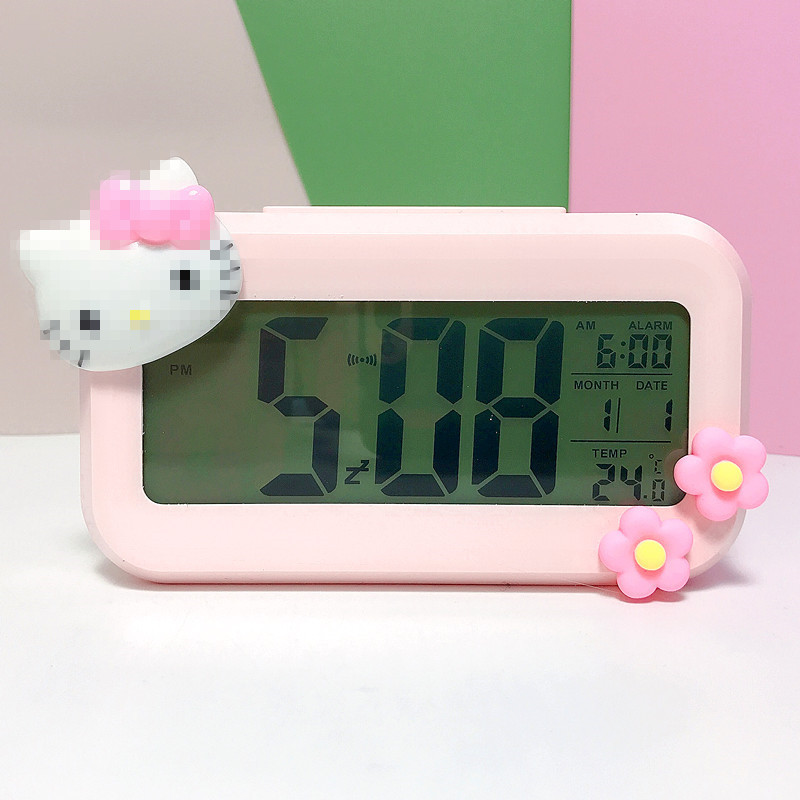 猫咪头款 卡通闹钟学生用静音床头夜光创意儿童多功能数字闹铃智能时钟表