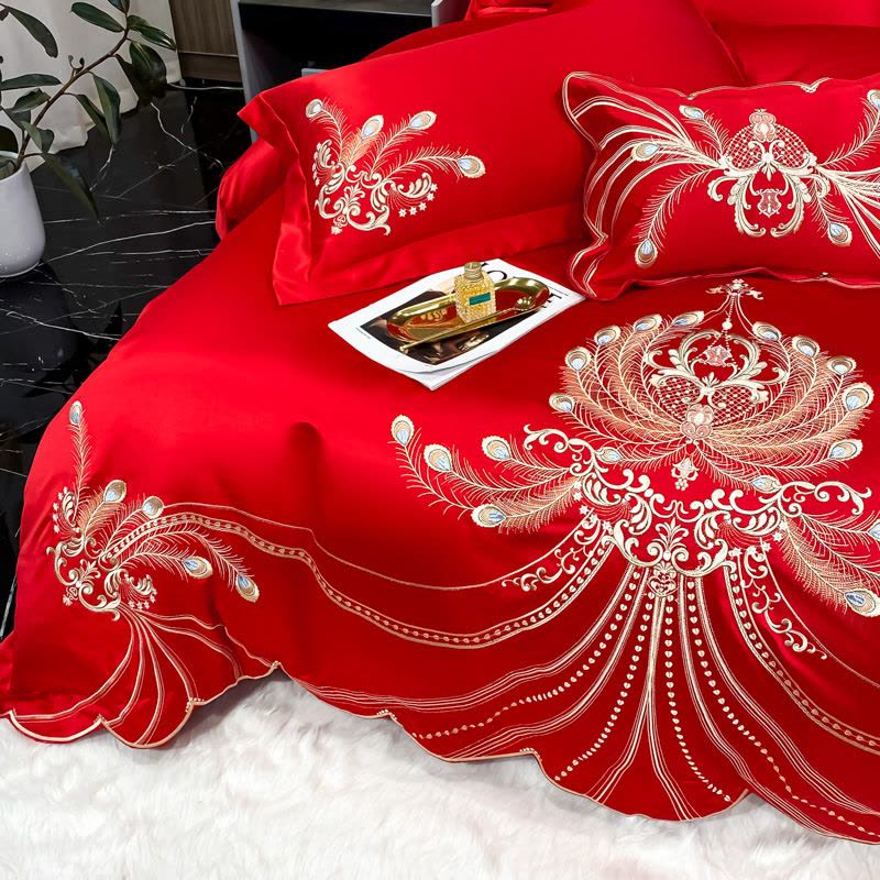 欧式结婚四件套全棉纯棉天丝刺绣被套水洗真丝婚床上用品图片