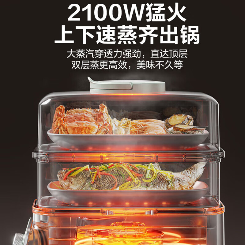苏泊尔(SUPOR)电蒸锅大功率猛火速蒸上蒸下炖多档调温304不锈钢蒸笼智能预约料理锅10L容量 ZN2030FC833
