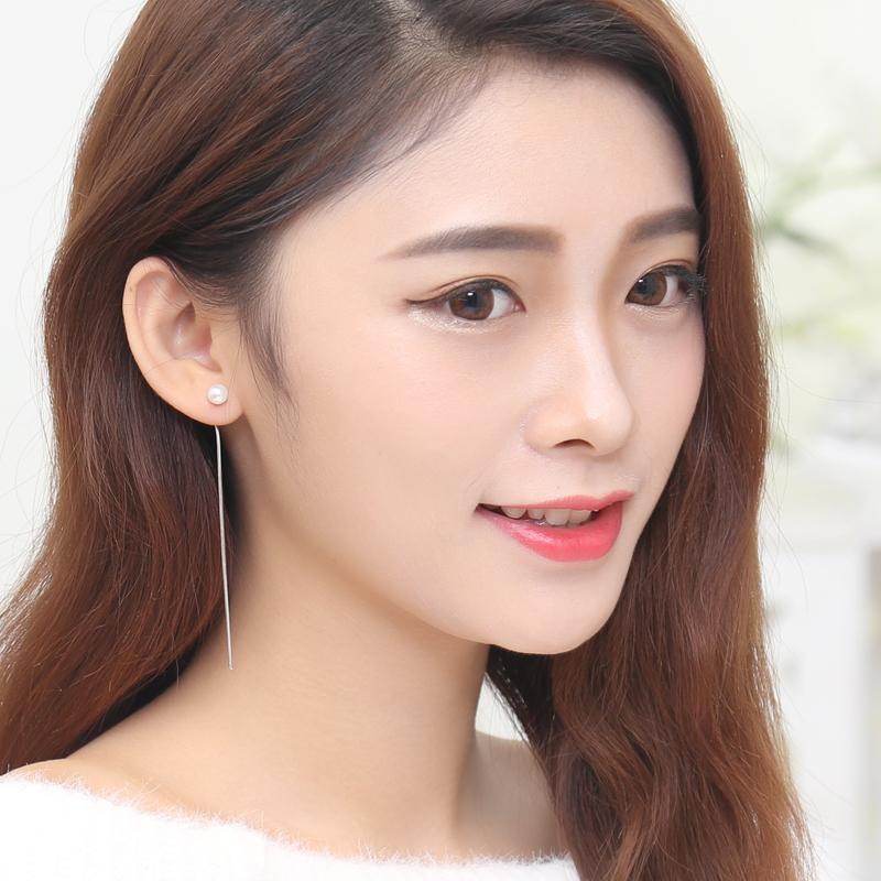 925银耳钉女时尚日韩版简约仿珍珠耳线流苏耳环学生耳坠长款耳饰品 生日礼物送女朋友七夕情人节礼物