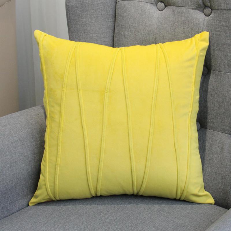家柏饰(CORATED)现代简约纯色抱枕靠垫沙发办公室大靠背垫长腰枕床头抱枕套不含芯 压绳款-柠檬黄 50x50cm（仅枕套）