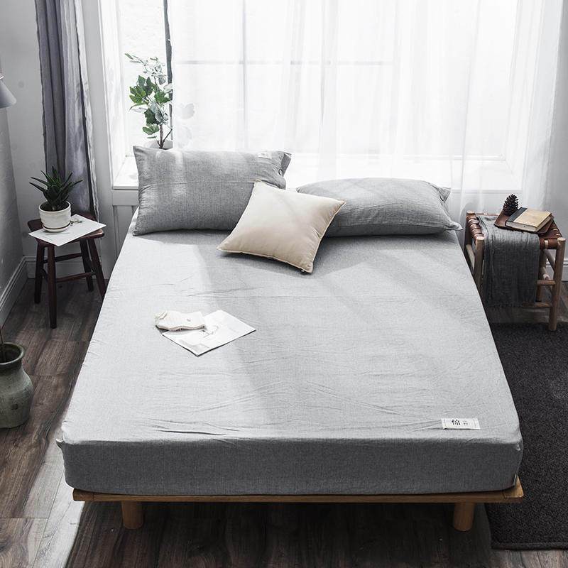 美帮汇全棉床笠单件床套 床罩保护套加厚1.8米全棉床垫套防滑床单 时尚灰 180cmx200cm+27cm+同款枕套（一对装）