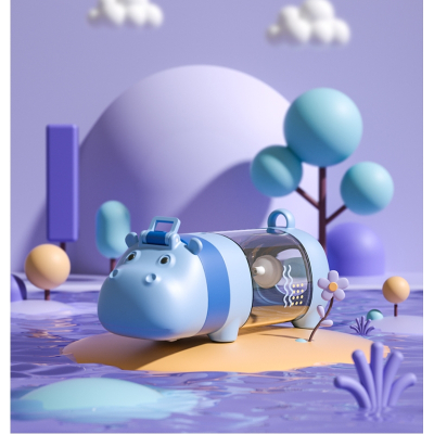 卡尔贝比河马水杯儿童宝宝高颜值吸管杯水壶防摔防漏防呛冰盔蓝240ml