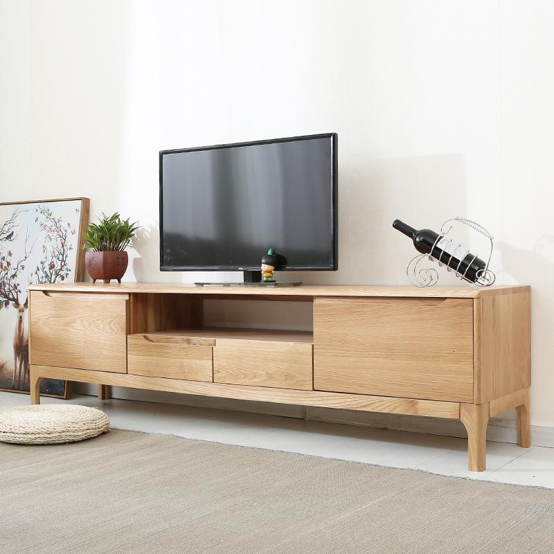 实木电视柜茶几组合简约现代白橡木客厅电视机柜北欧风小户型地柜定制