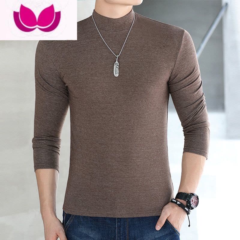 七斓中半高领打底衫男士长袖t恤纯色修身大码保暖秋衣韩版图片